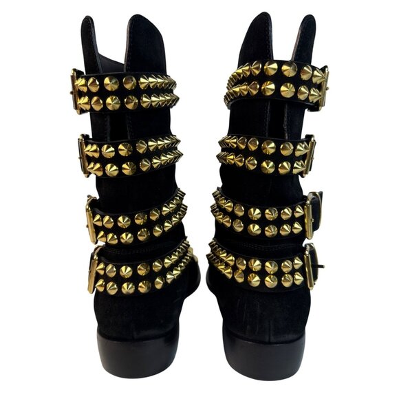 GIUSEPPE ZANOTTI BLACK SUEDE GOLD STUDDED BUCKLE BIKER Flat BOOTS SHOES SZ 40 - Picture 7 of 15
